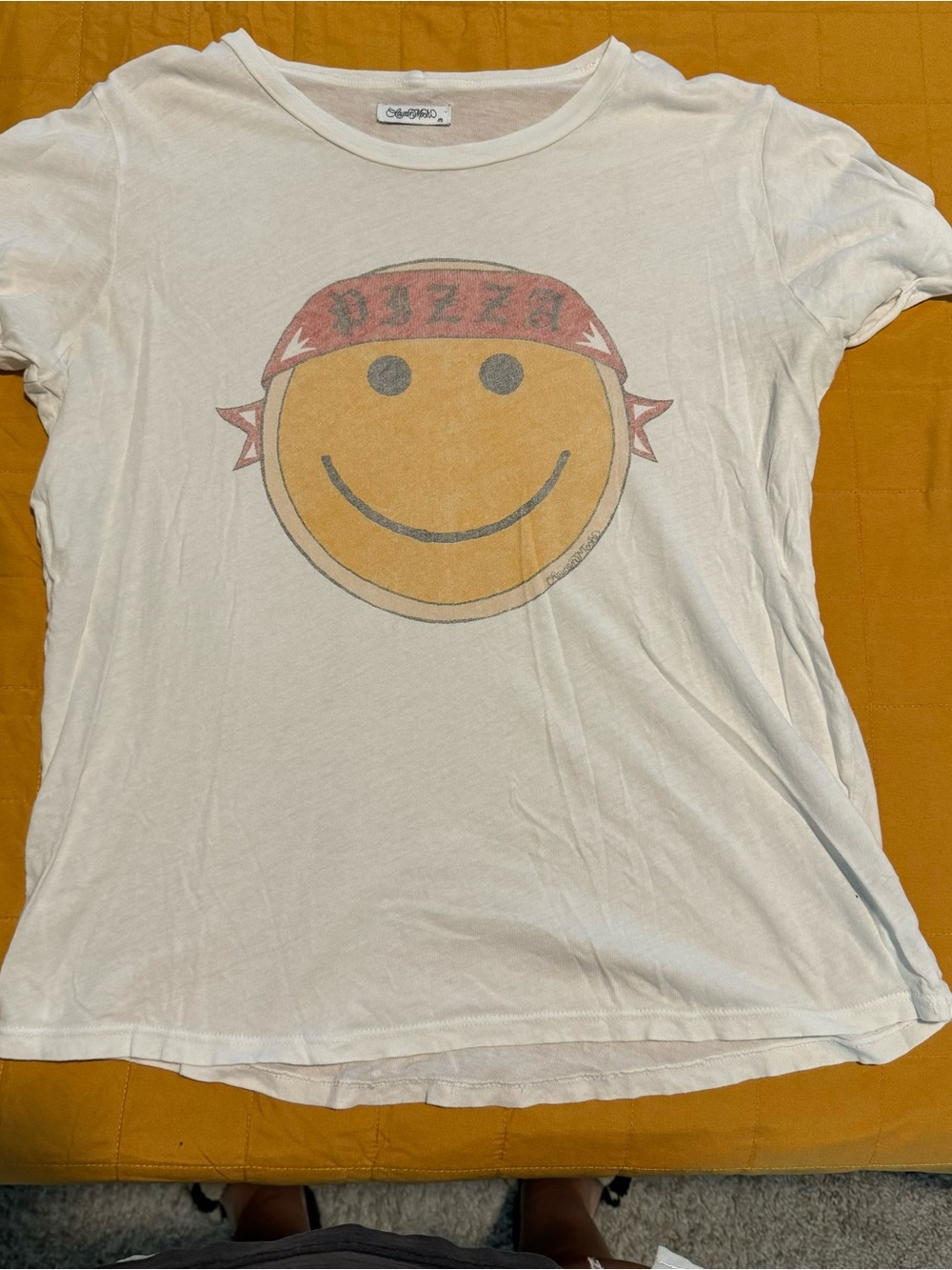 Lauren Moshi Smiley Face Graphic Tee with Red Pizza Bandana Print
